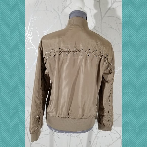 NA-KD Beige Full Zip Lacing Bomber Jacket - Picture 5 of 6